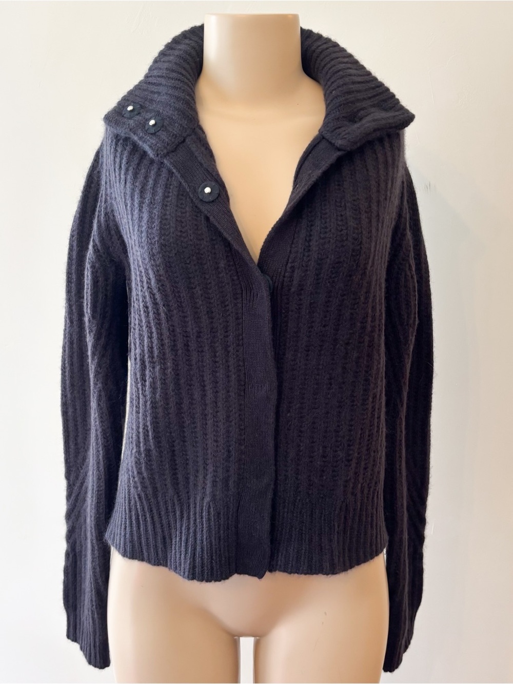 Kristensen Du Nord 100% Cashmere Cable Knit Button Cardigan Sweater Grey Sz XS 2